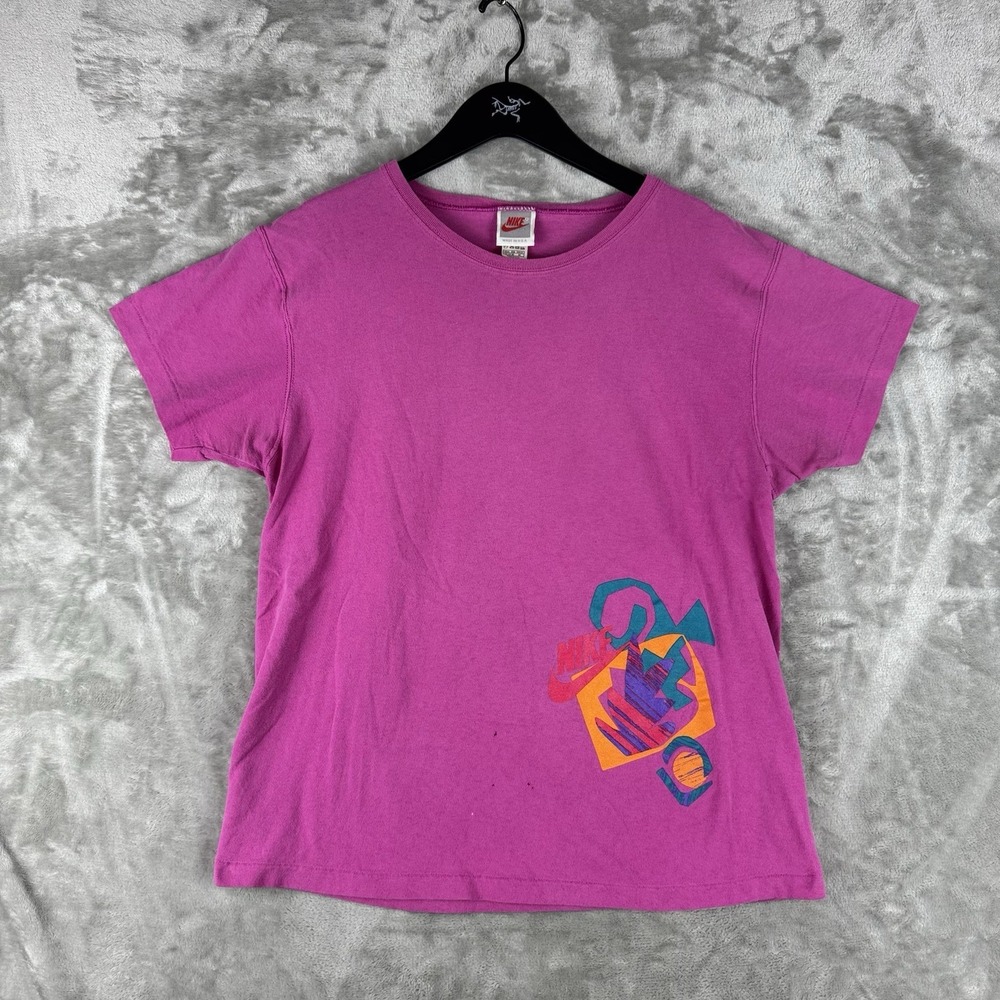 Vintage Nike Abstract Art Swoosh Logo T-Shirt Women's Size‎ Medium 90s Retro